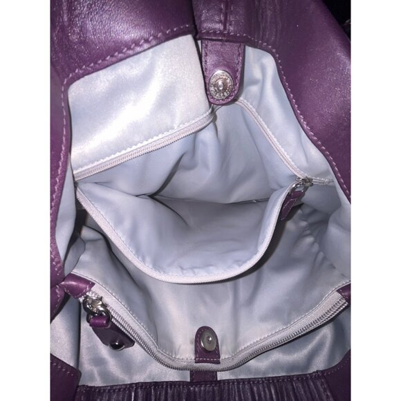 Nice Rare Coach Purse Ashley Gathered Leather Satchel Plum Purple #F19425 - Picture 9 of 12